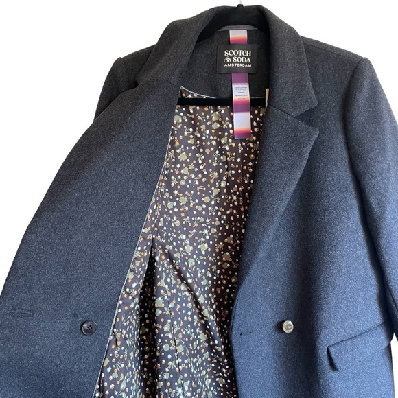 Scotch & Soda Classic Tailored Wool Blend Longline Lined Coat 0606 Grey Melange - Picture 5 of 14